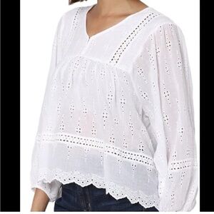 American Eagle White Eyelet Lace Coquette Peasant Blouse Cottagecore Prairie S